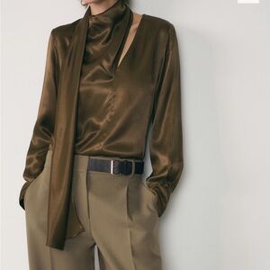 Mango Satin Blouse with Bow